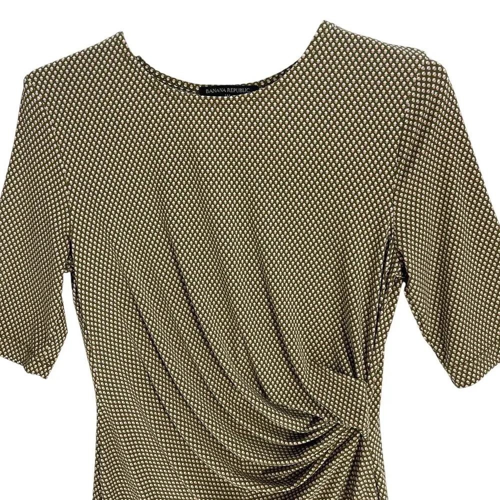 Banana Republic Midi Dress Women XS Green Pink White 3/4 Sleeve Career Feminine - Picture 3 of 9